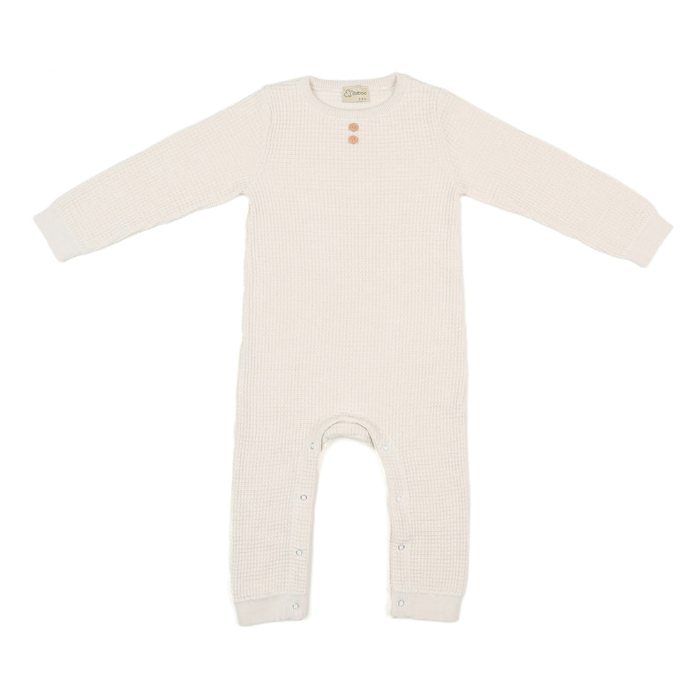 Waffle-knit baby romper - Cream | Baboo