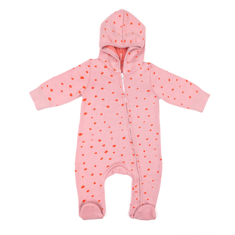 Newborn hooded and patterned jumpsuit - Pink | Baboo